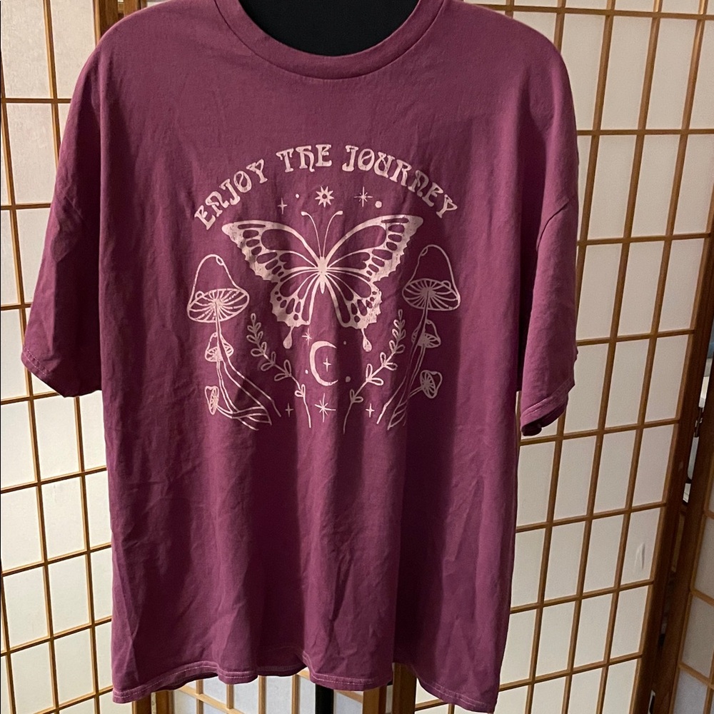 Golden Hour Cotton Purple Graphic T-Shirt with Butterfly Design